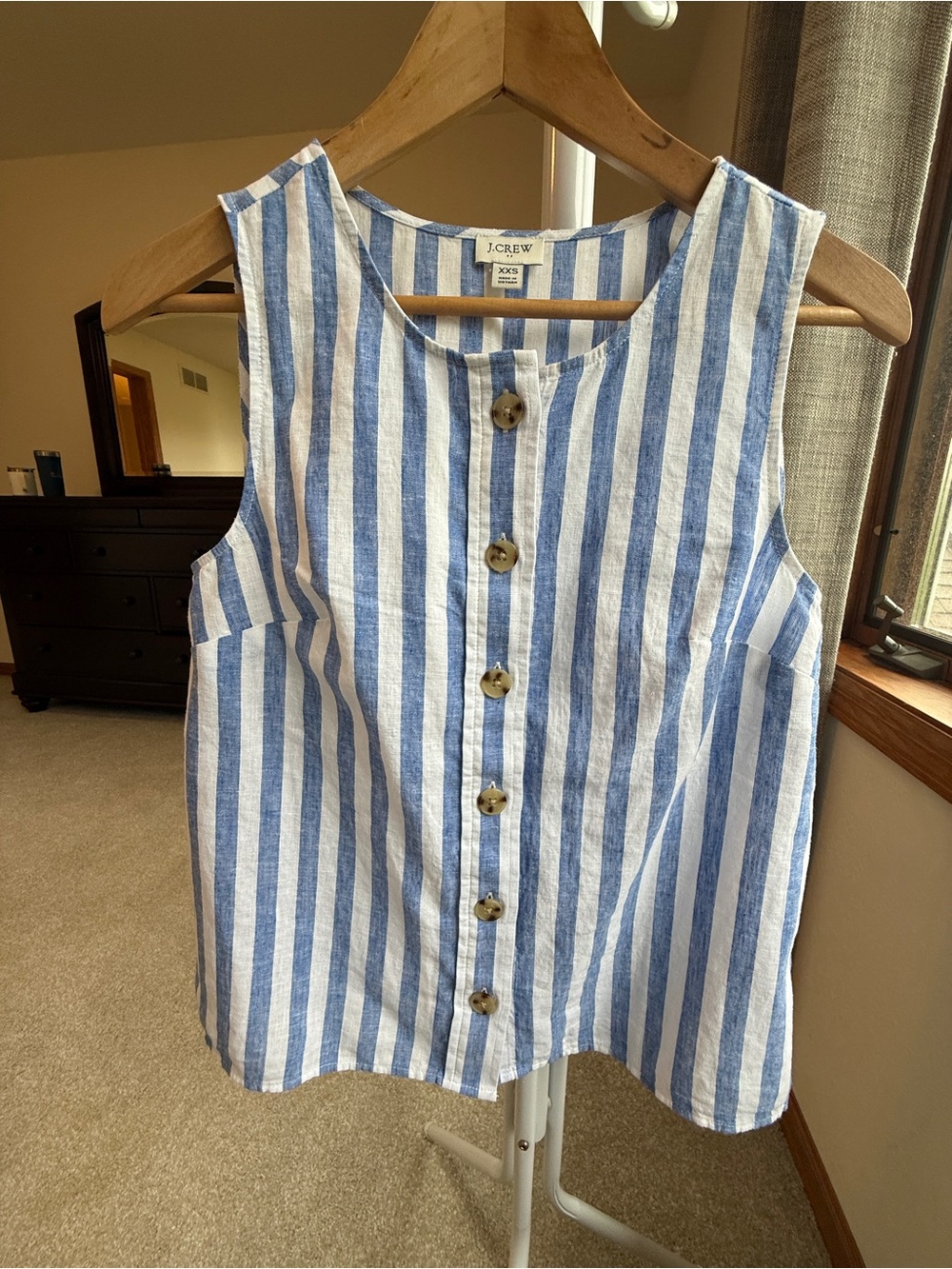 J. Crew Kids Blue and White Striped Linen Button Tank